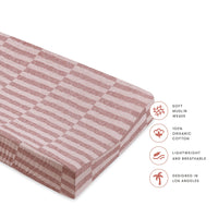 T30437,Maroon Stripe Quilted Muslin Changing Pad Cover in GOTS Certified Organic Cotton