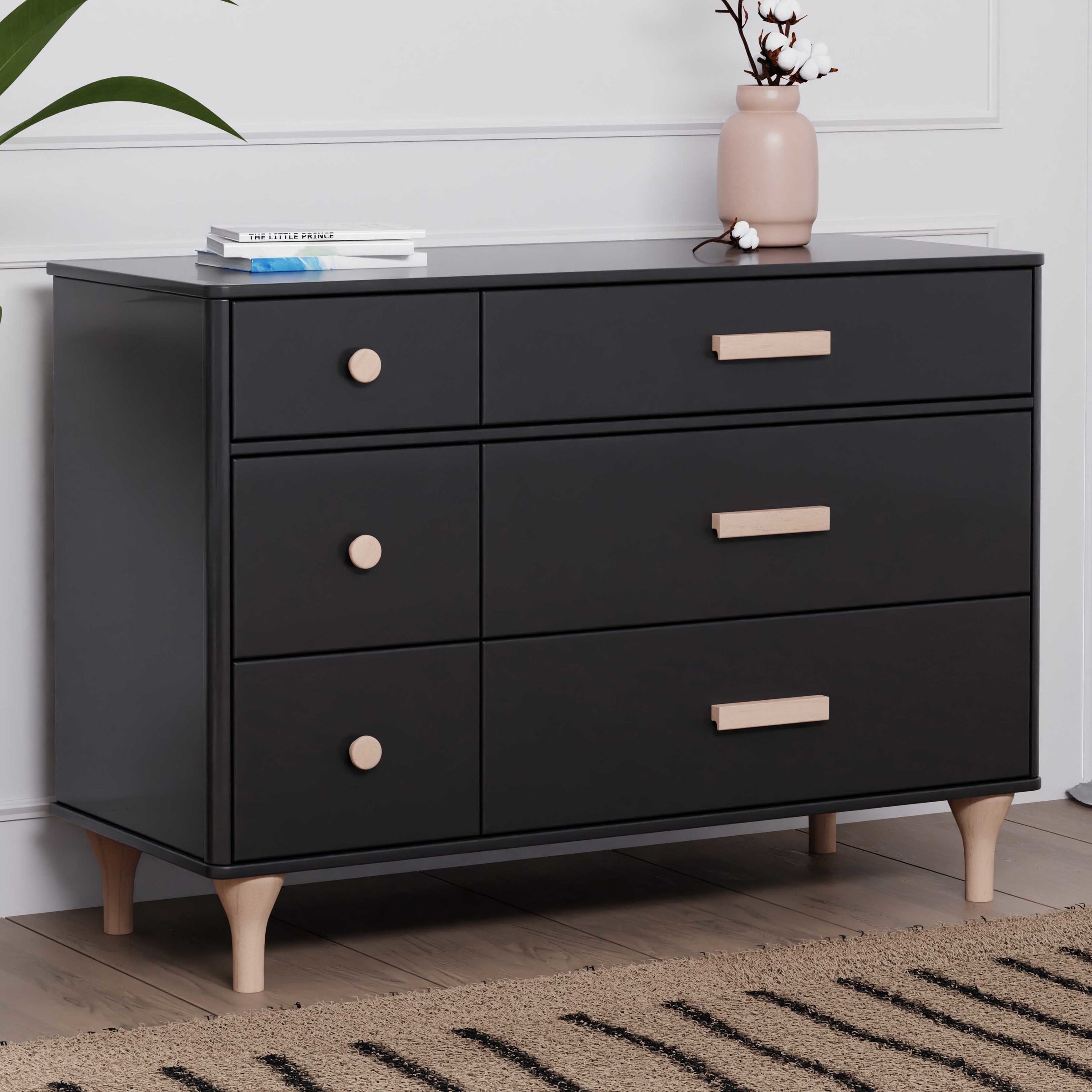 M9016BNX,Lolly 6-Drawer Double Dresser  Assembled in Black/Washed natural