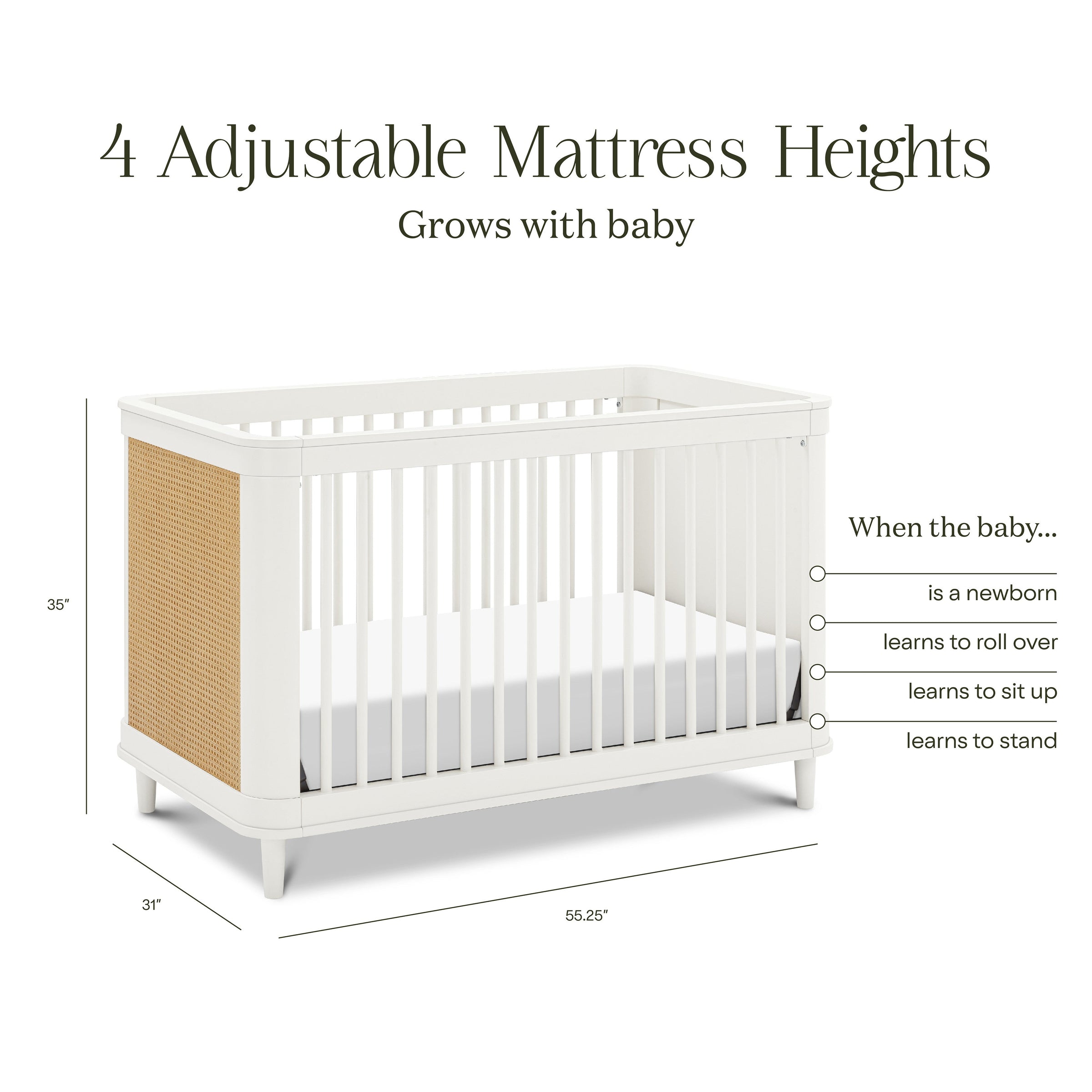 M23701RWHC,Marin with Cane 3-in-1 Convertible Crib in Warm White and Honey Cane