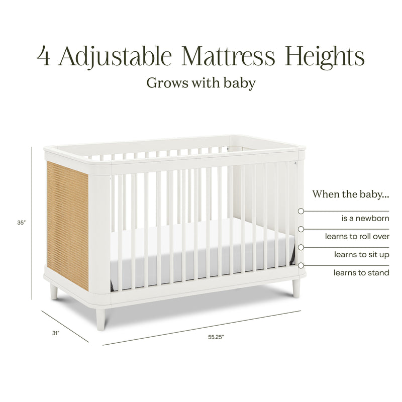 M23701RWHC,Marin with Cane 3-in-1 Convertible Crib in Warm White and Honey Cane