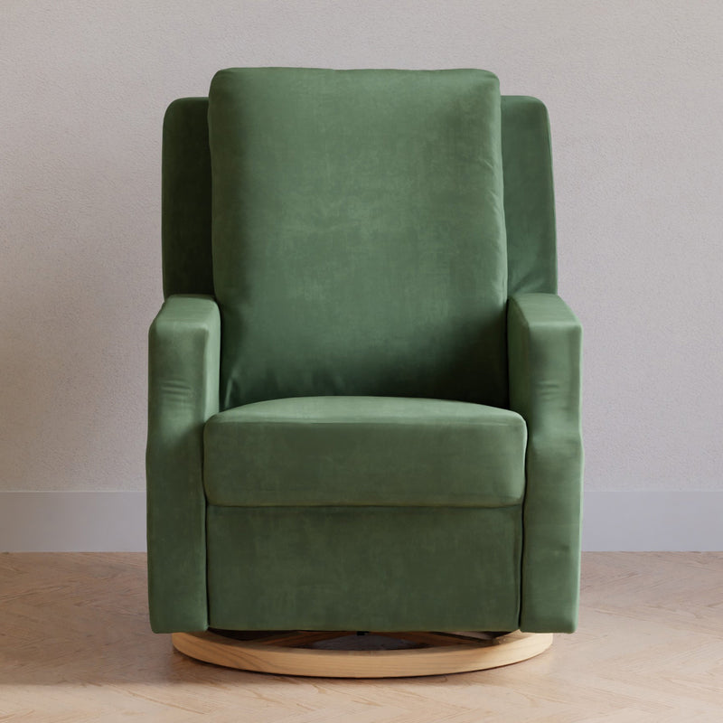 M22287FGVLB,Crewe Recliner and Swivel Glider in Forest Green Velvet w/Light Wood Base
