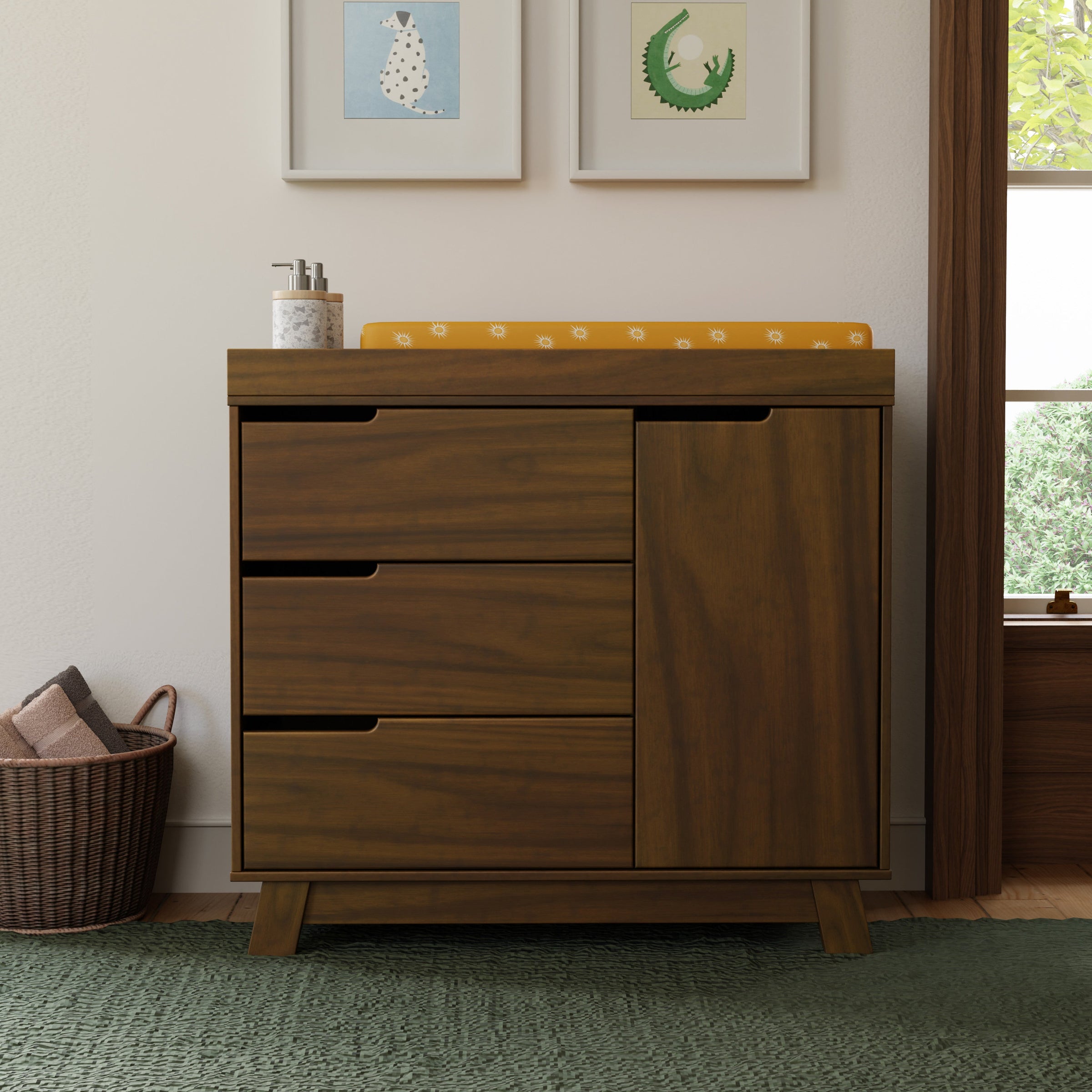 M4223NL,Hudson 3-Drawer Changer Dresser w/Removable Changing Tray in Natural Walnut