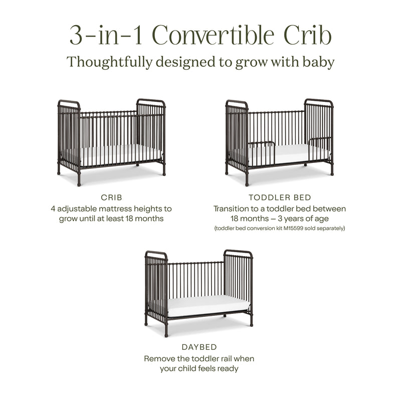 B15501UR,Abigail 3-in-1 Convertible Crib in Vintage Iron
