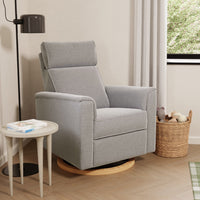 B17186PGEWLB,Willa Plus Power Glider Recliner w/ Power Headrest in Performance Grey Eco-Weave w/Light Wood Base