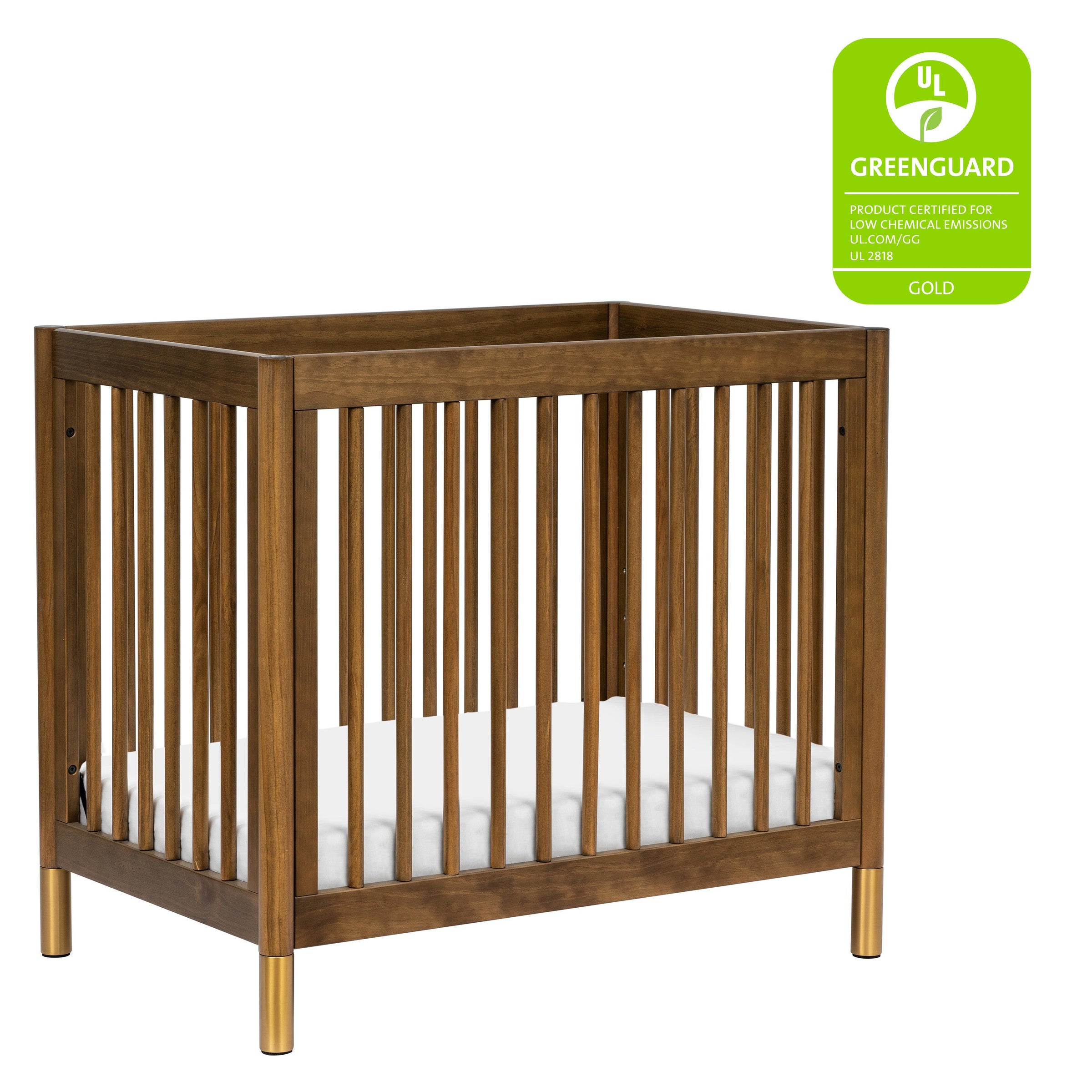 M12998NLGLD,Gelato 4-in-1 Convertible Mini Crib and Twin bed in Natural Walnut Finish with Gold Feet