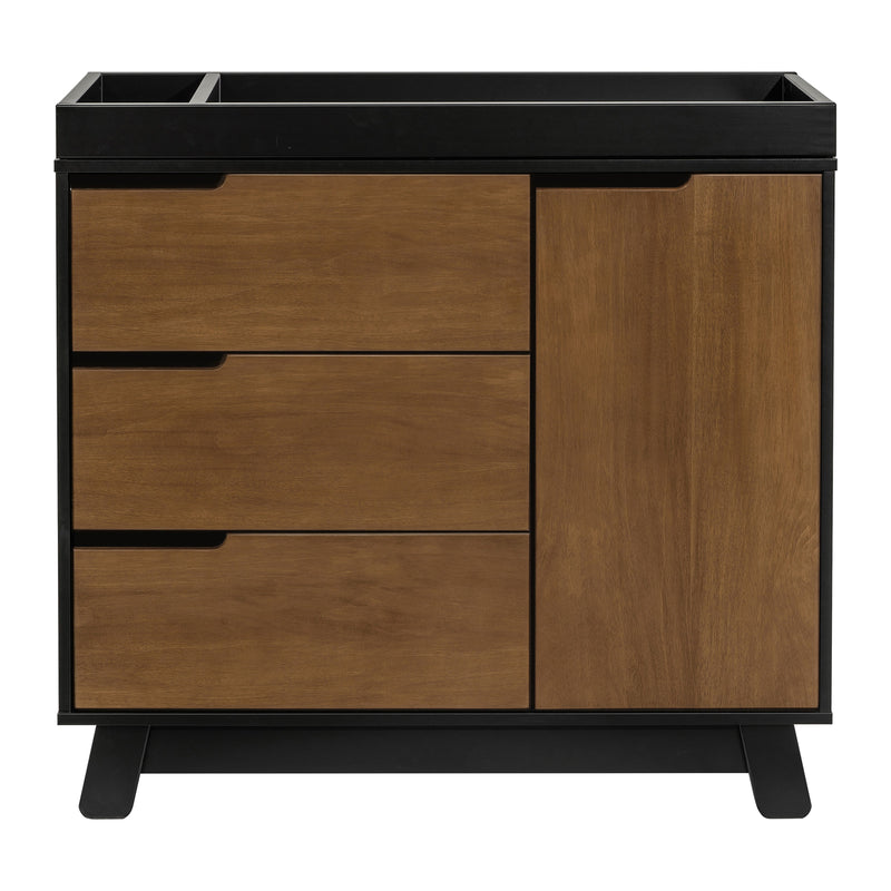 M4223BNL,Hudson 3-Drawer Changer Dresser w/Removable Changing Tray in Black/Natural Walnut