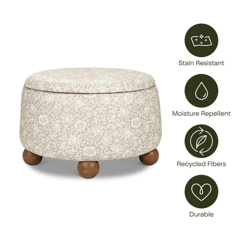 M30985MADF,Tuffet Storage Ottoman Mallow in Ash w/ Dark Wood Ball Feet