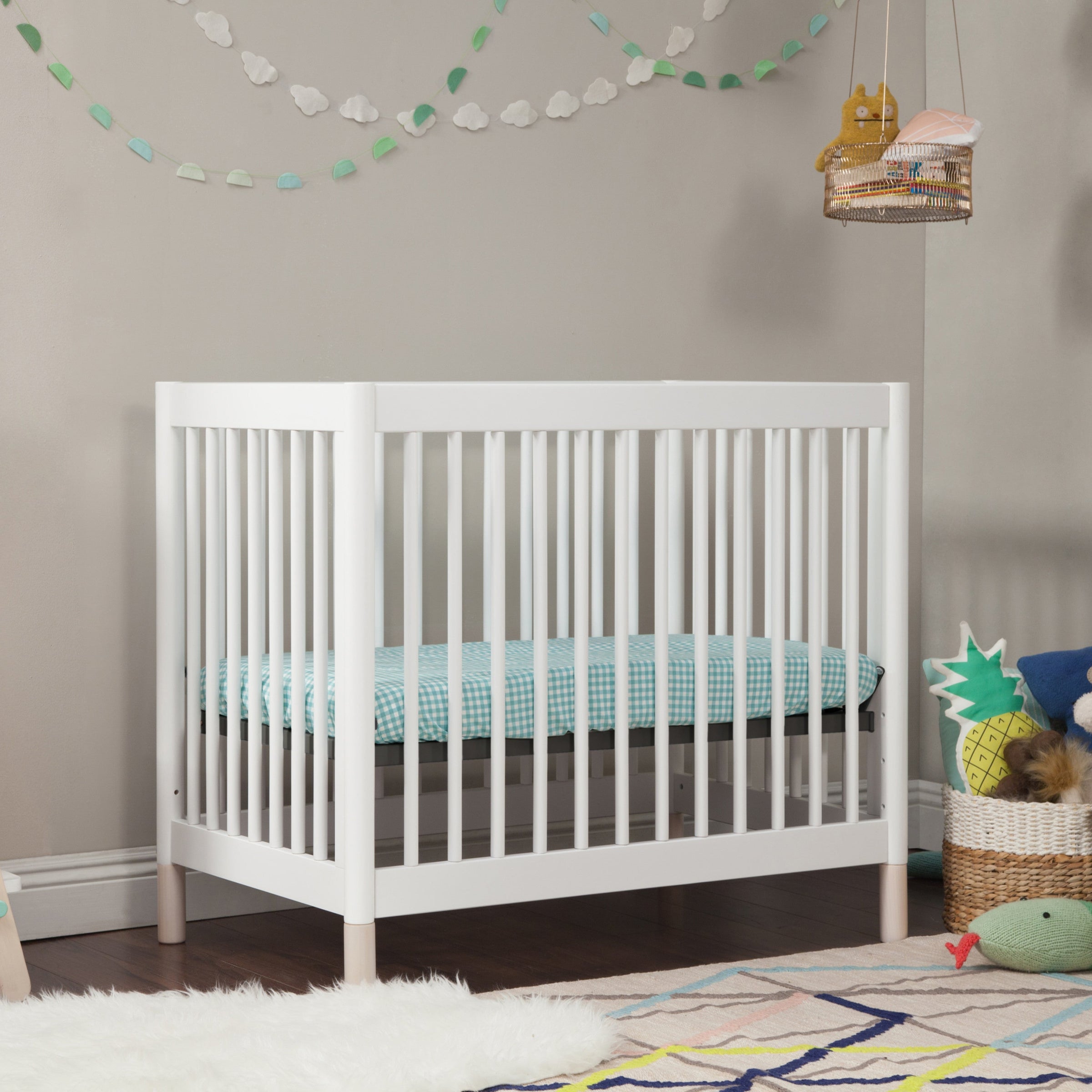 M12998WNX,Gelato 4-in-1 Convertible Mini Crib and Twin bed in White Finish w/Washed Natural Feet