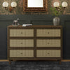 M23716NLBC,Marin with Cane 6 Drawer Assembled Dresser in Natural Walnut and Blonde Cane