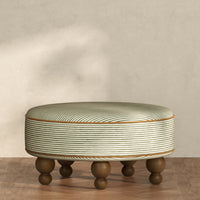 M33385OSCTF,Nate Berkus x Babyletto Astre Ottoman in Perf Olive Stripe Eco-Crossweave w/Toffee feet
