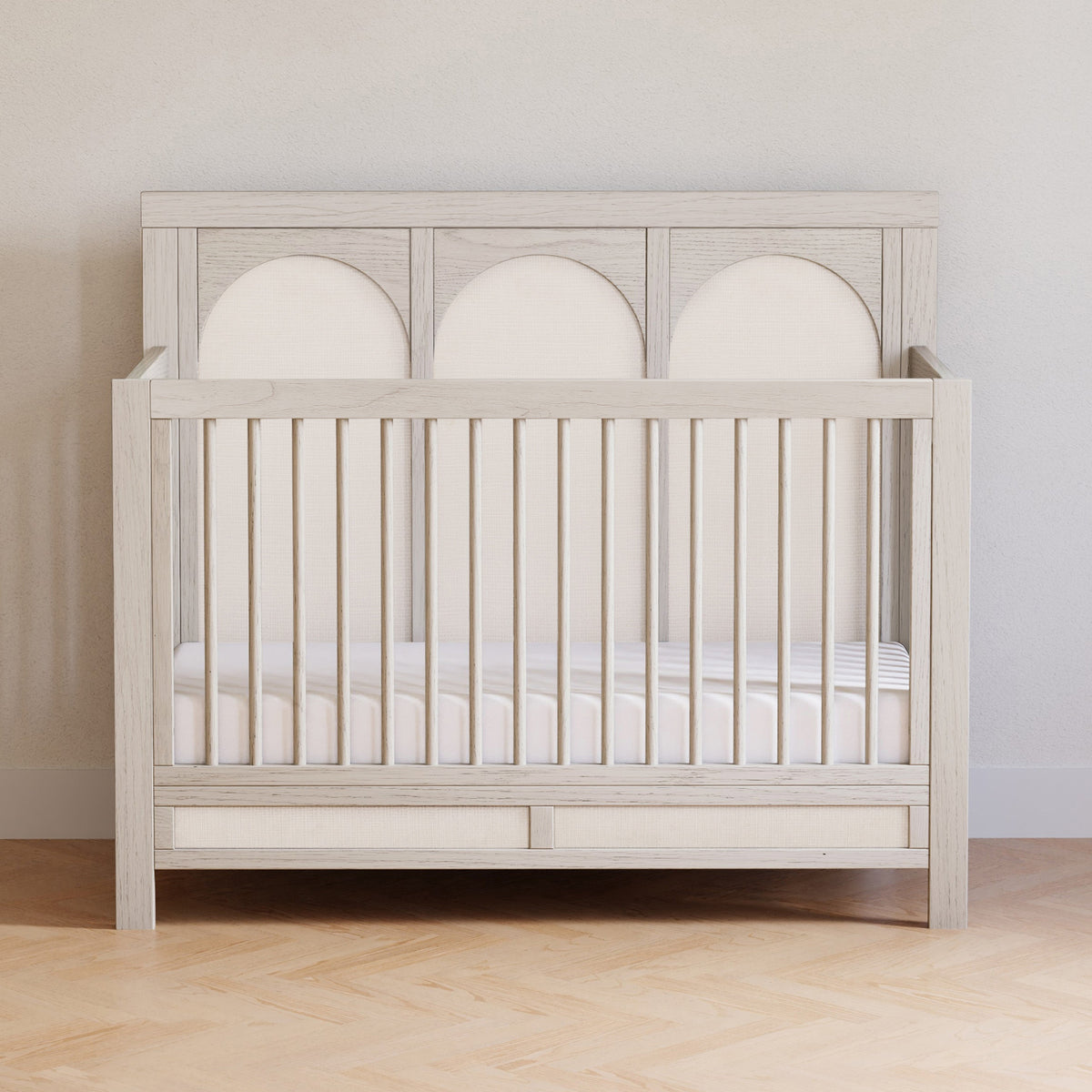 M24801WDFPEW,Eloise 4-in-1 Convertible Crib in White Driftwood and Performance Pearl Eco-Weave