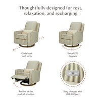 M23085OSCTB,Nate Berkus x Babyletto Sigi Power Recliner in Perf Olive Stripe Eco-Crossweave w/Toffee Base
