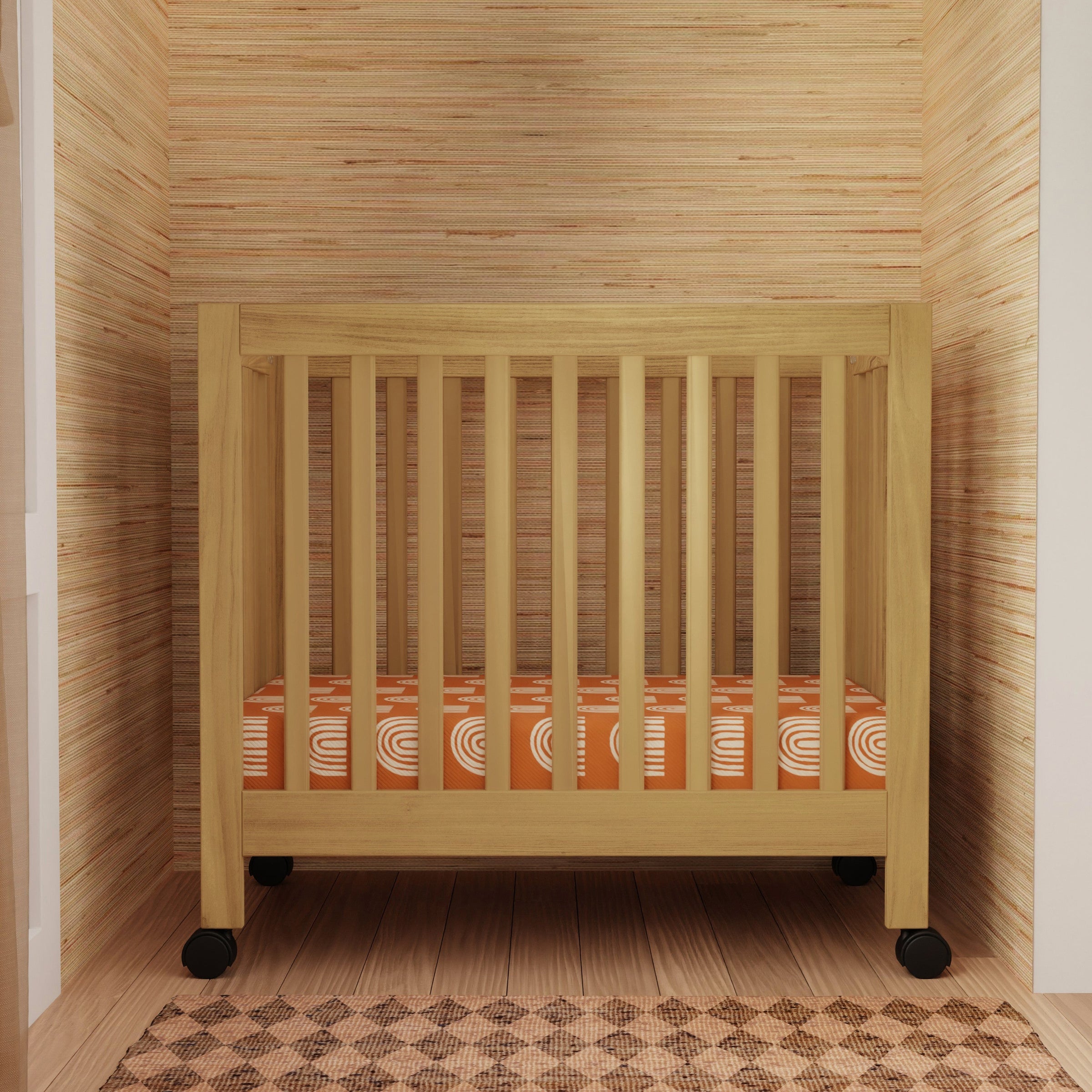 M6698HY,Origami Mini Crib in Honey
