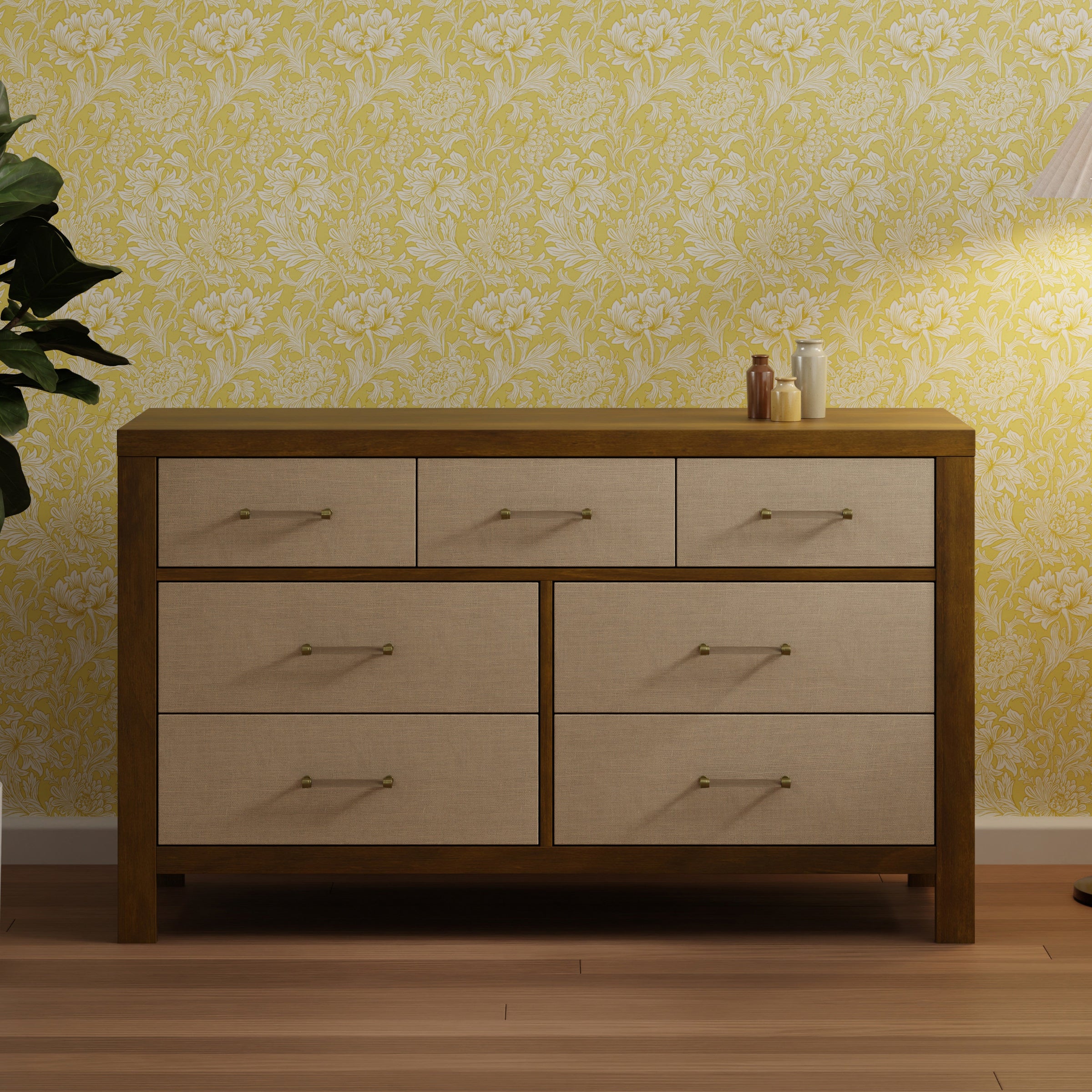 M24816NLPSEW,Eloise 7-Drawer Assembled Dresser in Natural Walnut & Performance Sand Eco-Weave