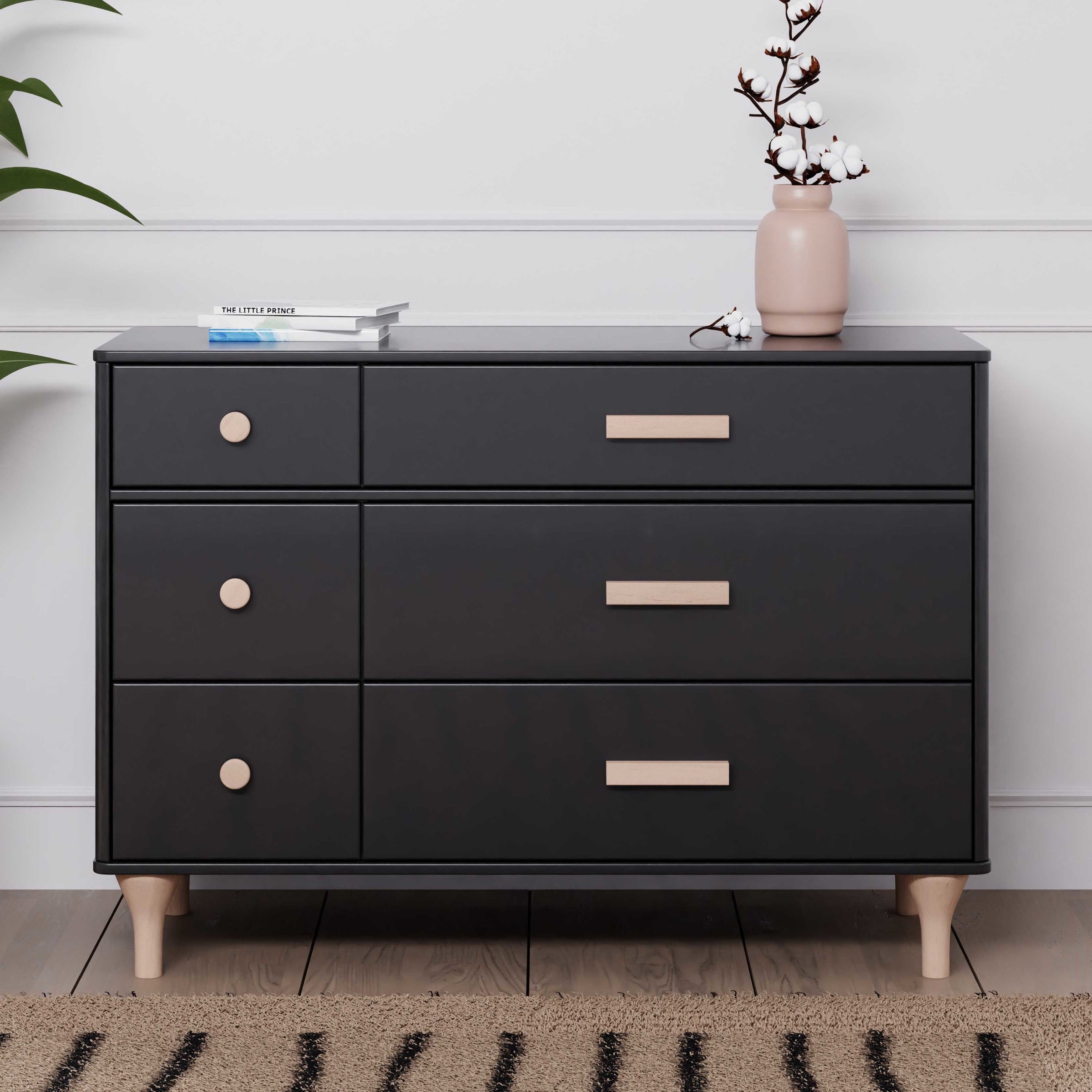 M9016BNX,Lolly 6-Drawer Double Dresser  Assembled in Black/Washed natural