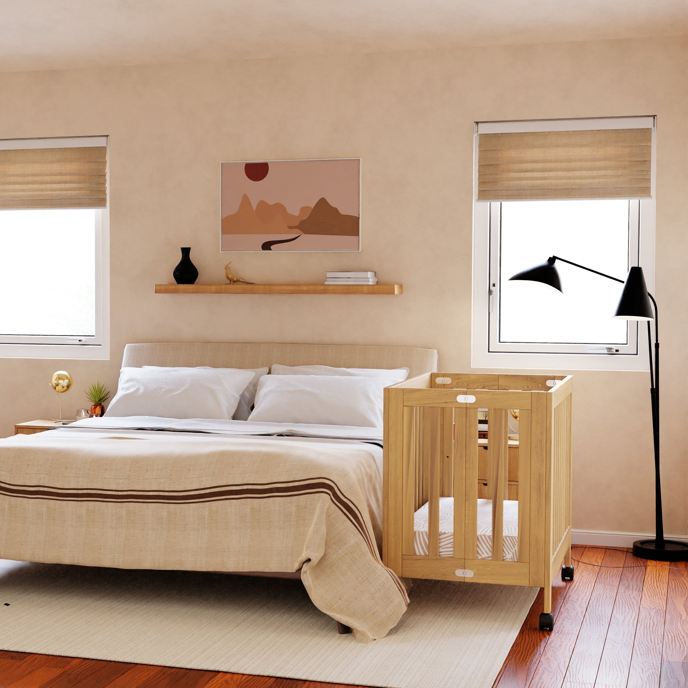 M6698HY,Origami Mini Crib in Honey