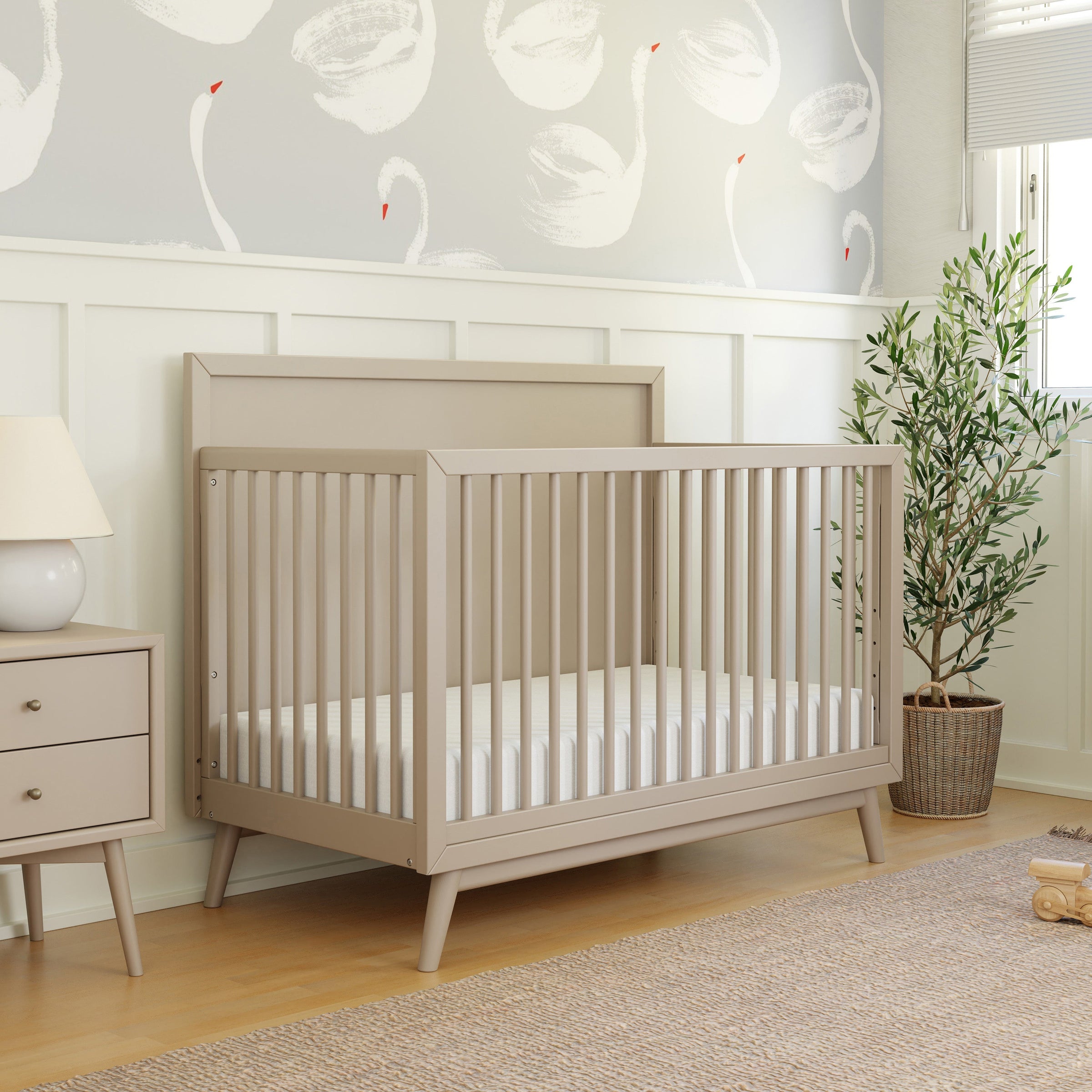 M15901TPE,Palma Mid-Century 4-in-1 Convertible Crib w/Toddler Bed Conversion in Taupe