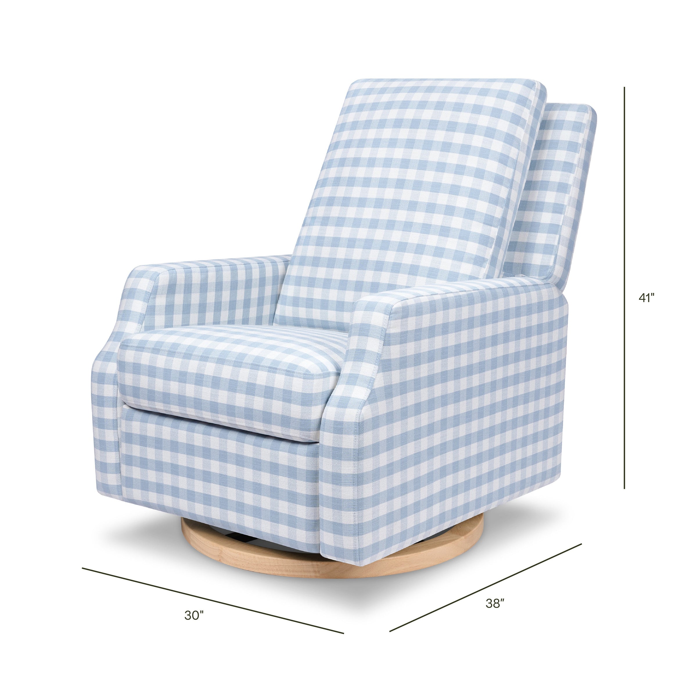 M22287BGHLB,Crewe Recliner and Swivel Glider in Blue Gingham with Light Wood Base