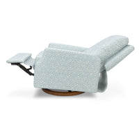 M22287BPBDB,Crewe Recliner and Swivel Glider in Bellflowers in Powdered Blue w/Dark Wood Base