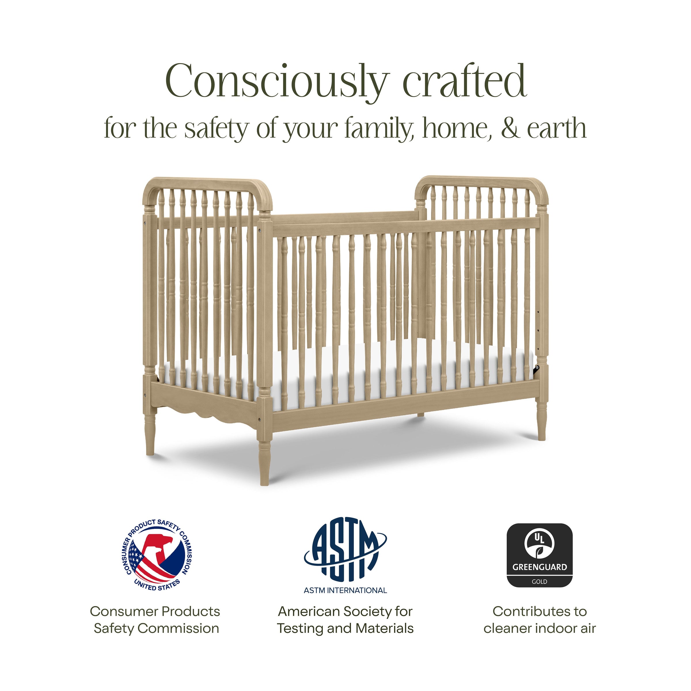 M7101WP,Liberty 3-in-1 Convertible Spindle Crib w/Toddler Bed Conversion Kit in Washed Pine