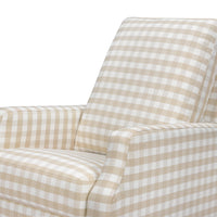 M22287TGHLB,Crewe Recliner and Swivel Glider in Tan Gingham with Light Wood Base