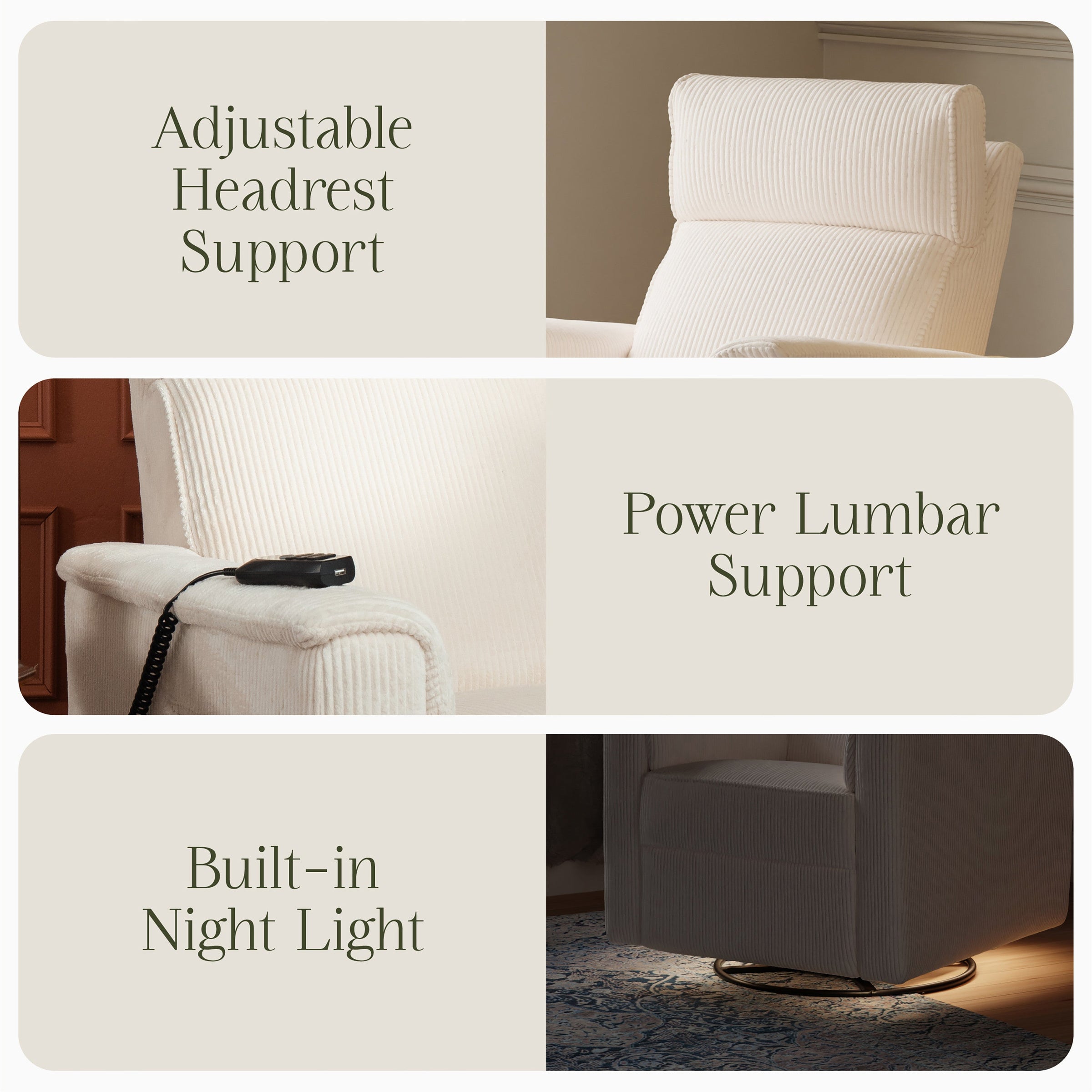 B17183YC,Willa Deluxe Power Glider Recliner w/Heat&Massage in Ivory Corduroy