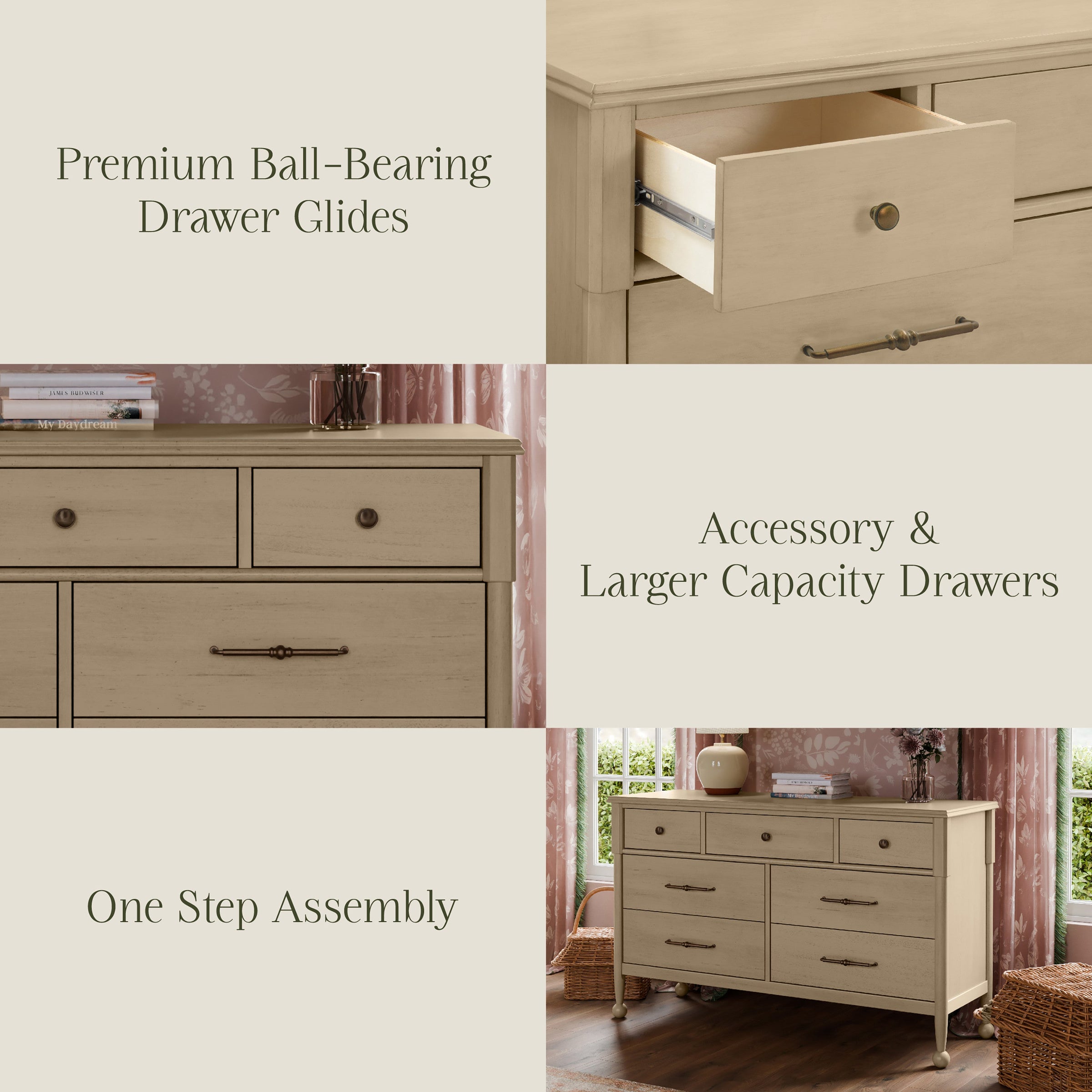 M31416WP,Alouette 7-Drawer Assembled Dresser in Washed Pine
