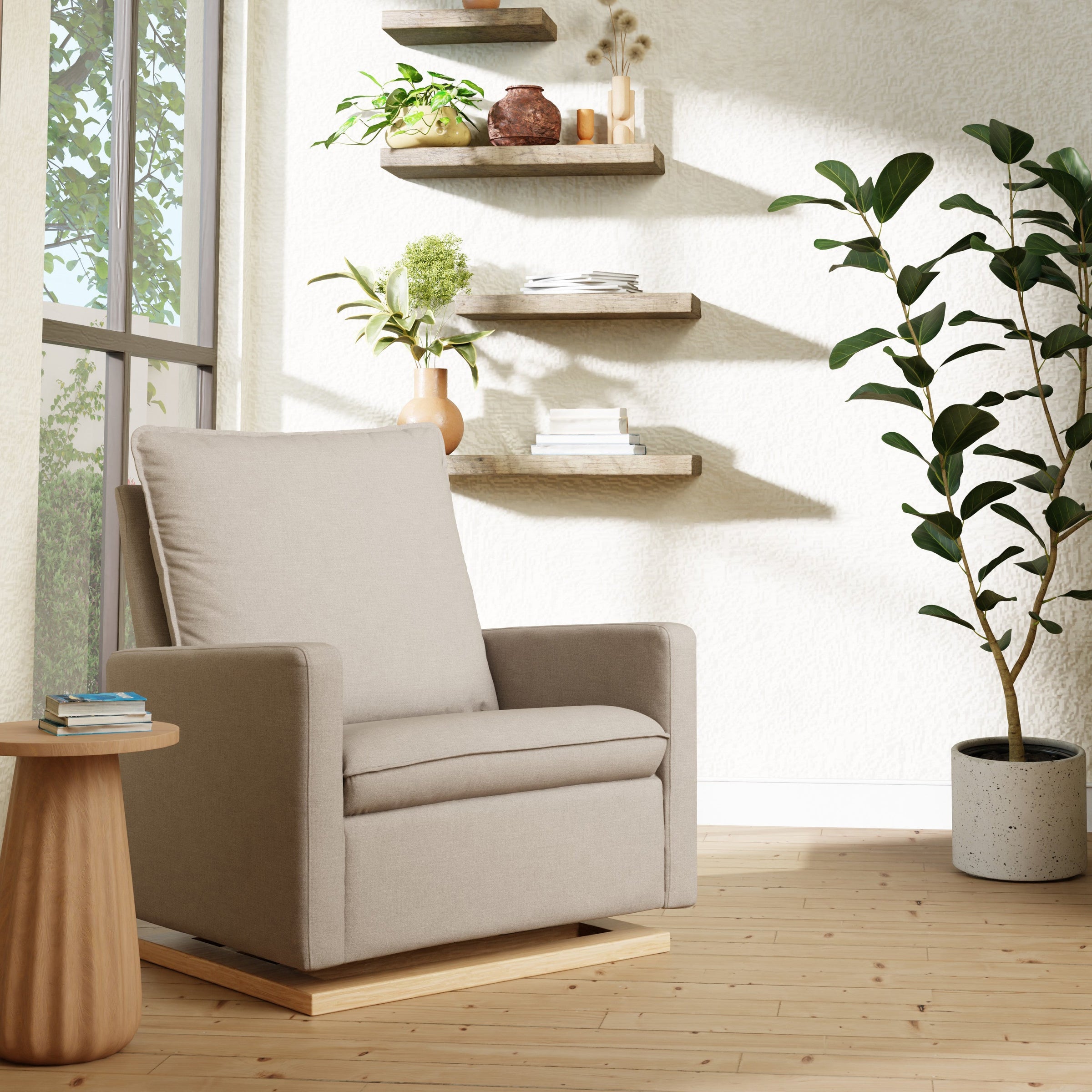 M20984PBEWLB,Cali Pillowback Chair and a Half Glider in Performance Beach Eco-Weave w/ Light Wood Base