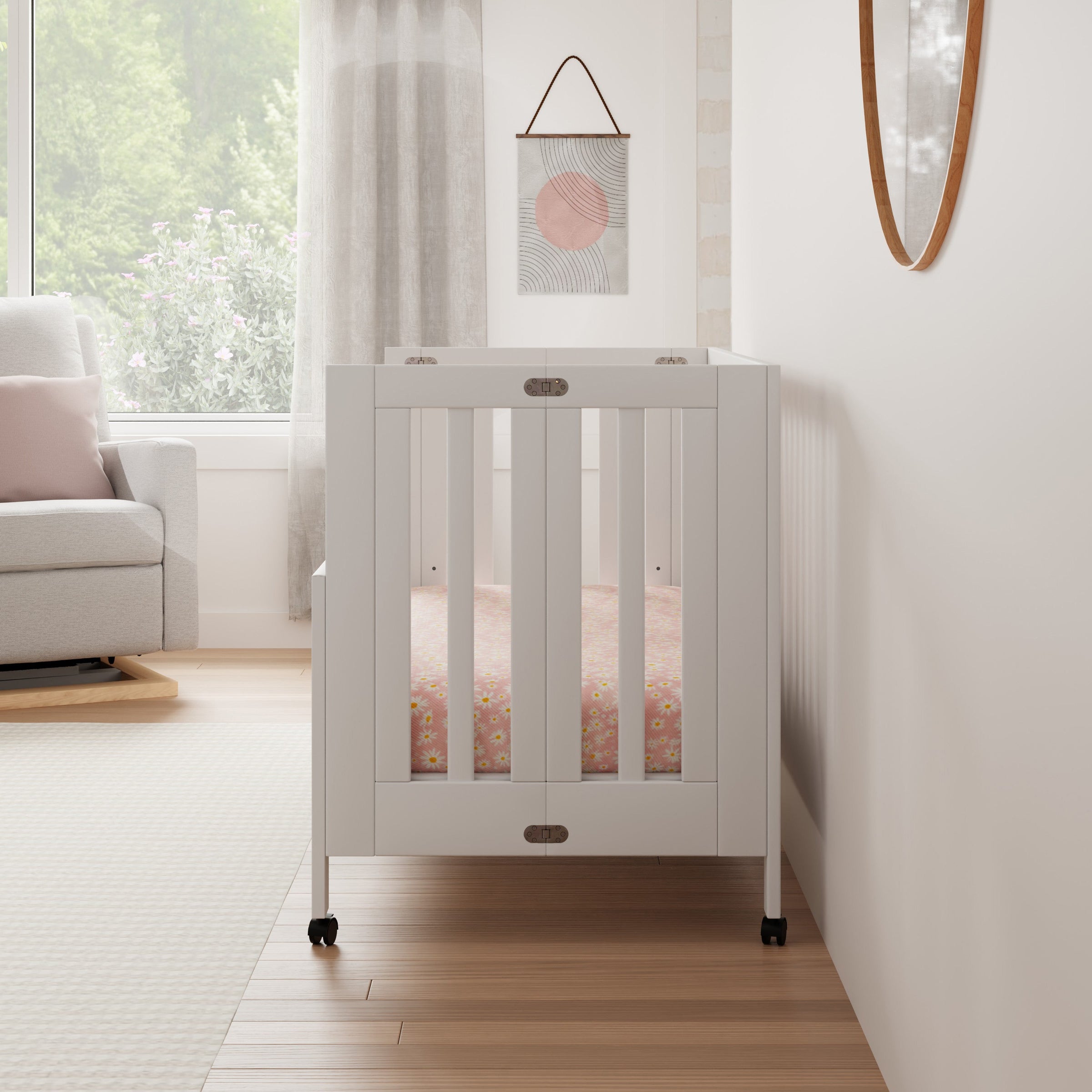 M6601W,Maki Full-Size Folding Crib w/Toddler Bed Conversion Kit in White Finish