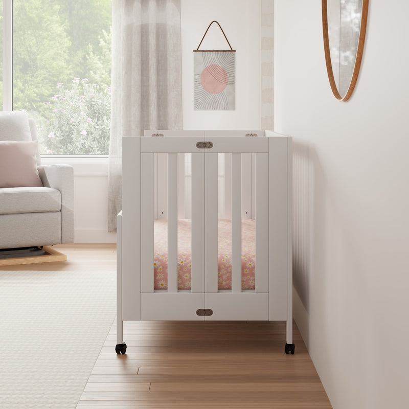M6601W,Maki Full-Size Folding Crib w/Toddler Bed Conversion Kit in White Finish
