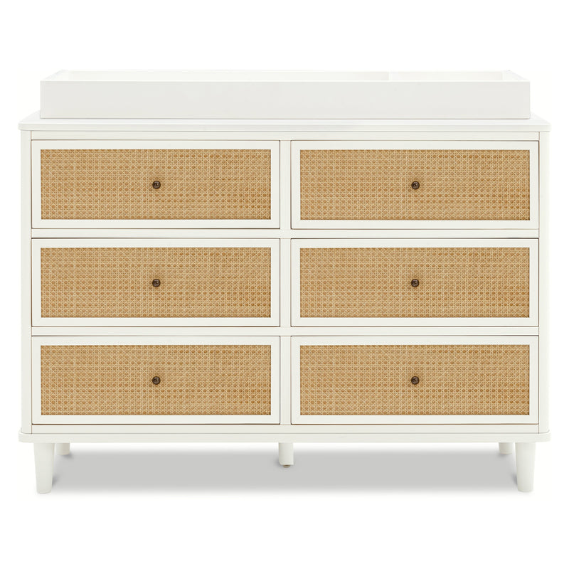 M23716RWHC,Marin with Cane 6 Drawer Assembled Dresser in Warm White and Honey Cane