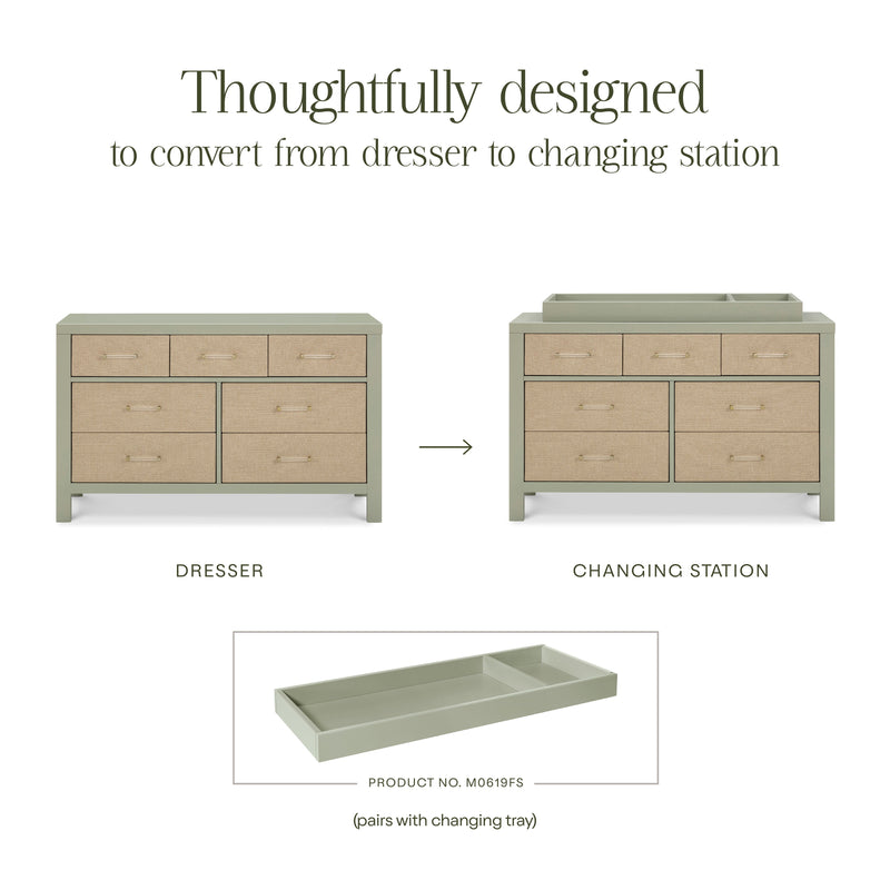 M24816FSPSEW,Eloise 7-Drawer Assembled Dresser in French Sage and Performance Sand Eco-Weave