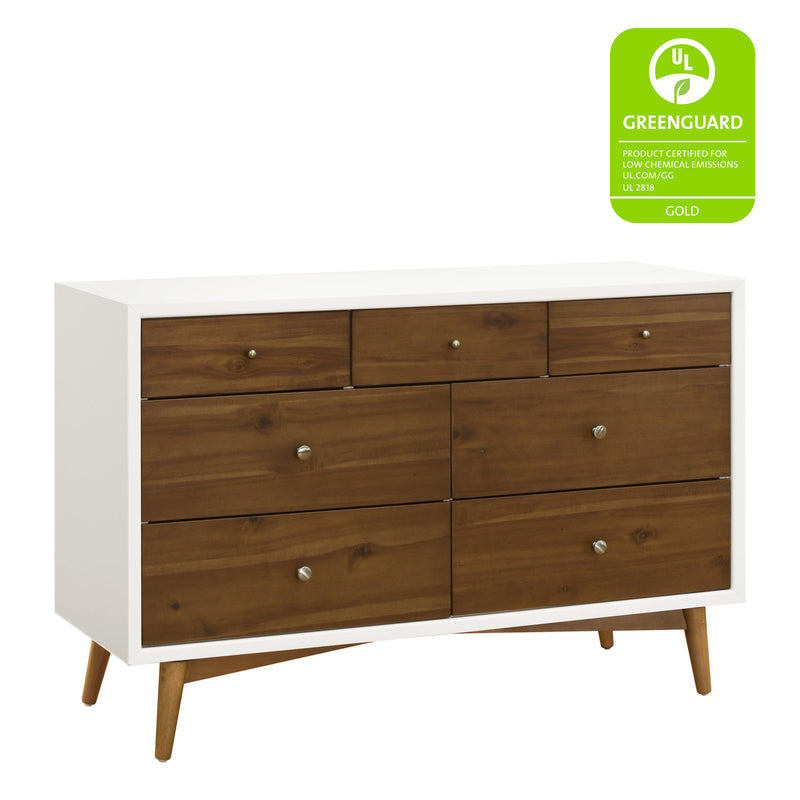 M15916RWNL,Palma 7-Drawer Double Dresser  Assembled in Warm White w/Natural Walnut