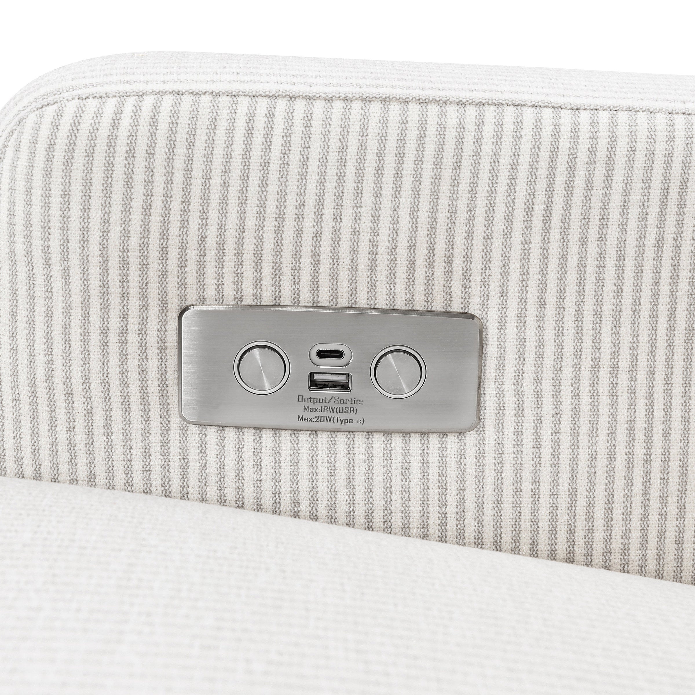 M22286FCSLB,Crewe Electronic Swivel Glider Recliner in Fog Chatham Stripe Performance Eco-Weave w/LB