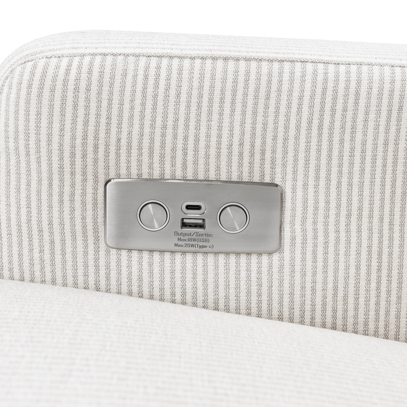 M22286FCSLB,Crewe Electronic Swivel Glider Recliner in Fog Chatham Stripe Performance Eco-Weave w/LB