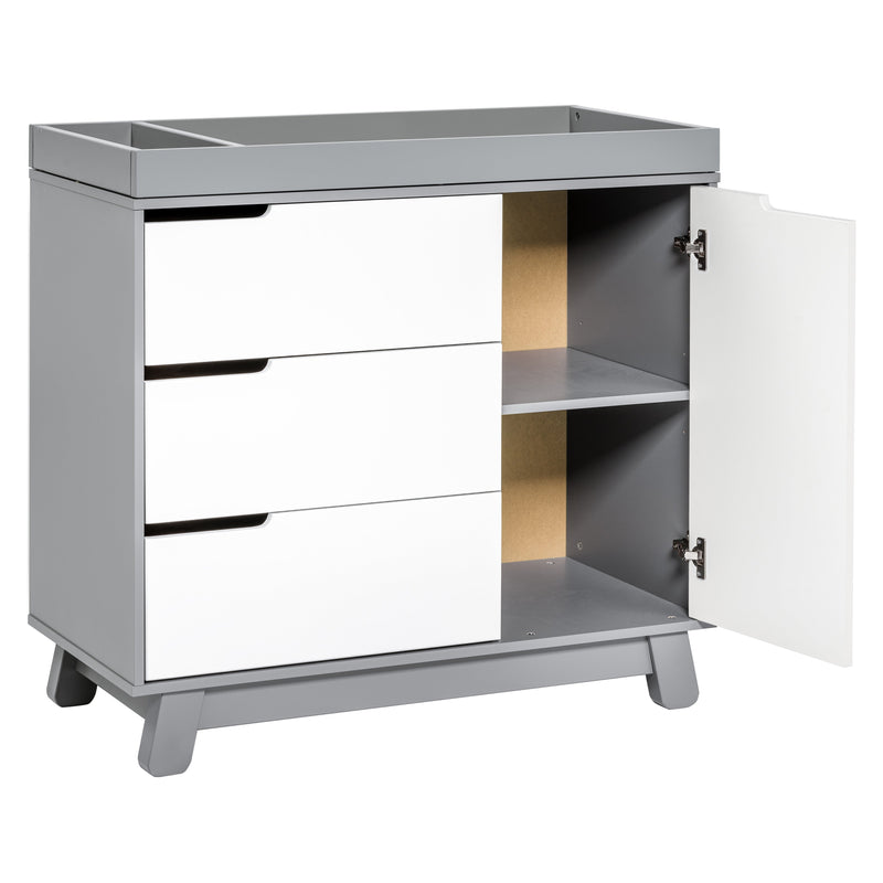 M4223GW,Hudson 3-Drawer Changer Dresser w/Removable Changing Tray in Grey/White
