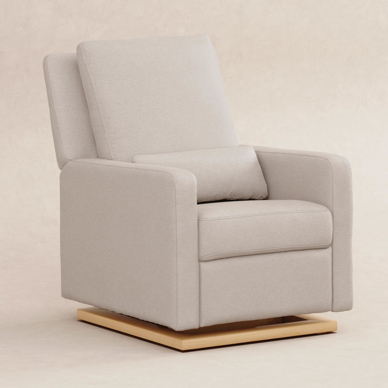 M23085PBEWLB,Sigi Glider Recliner w/ Electronic Control and USB in Performance Beach Eco-Weave w/Light Wood Base