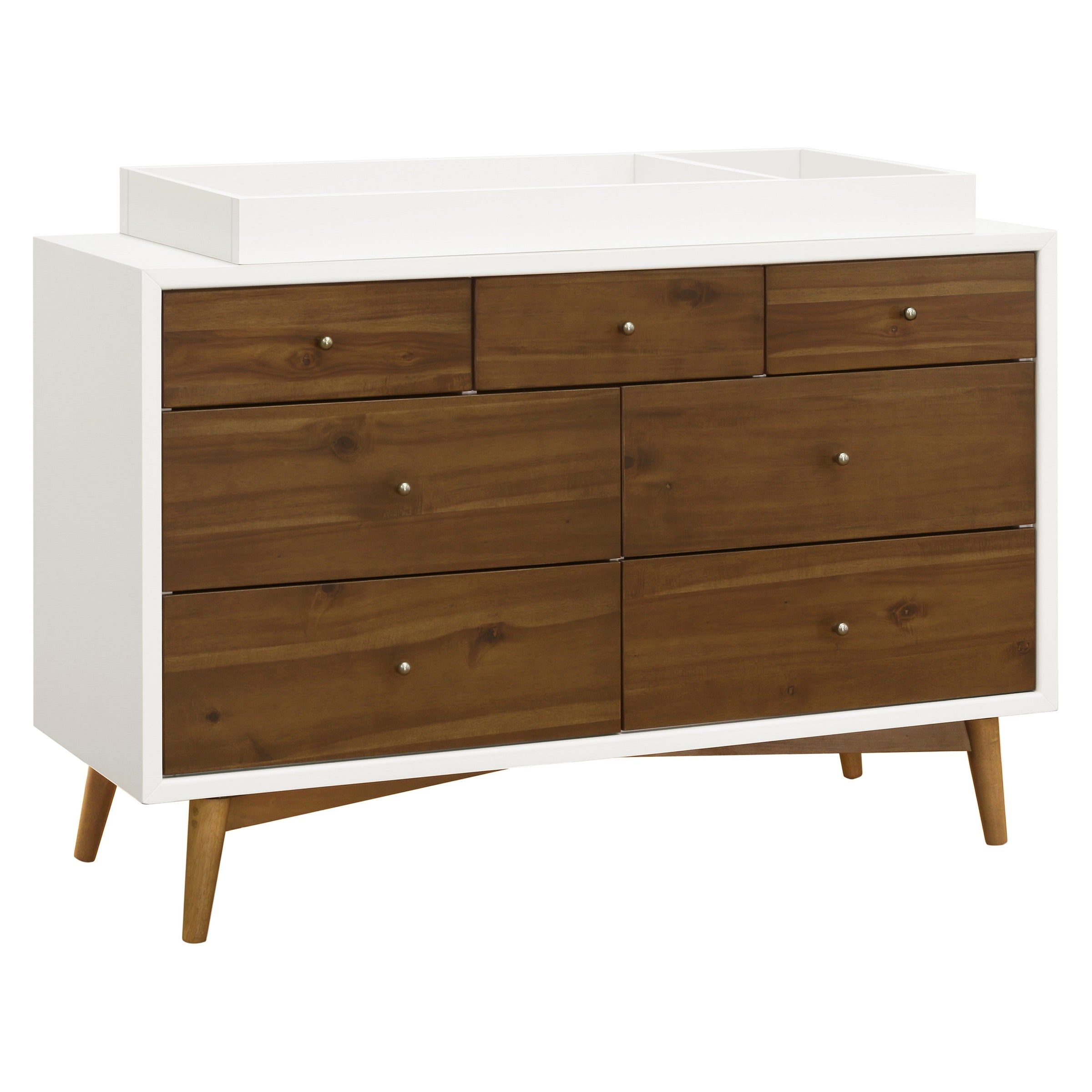 M15916RWNL,Palma 7-Drawer Double Dresser  Assembled in Warm White w/Natural Walnut