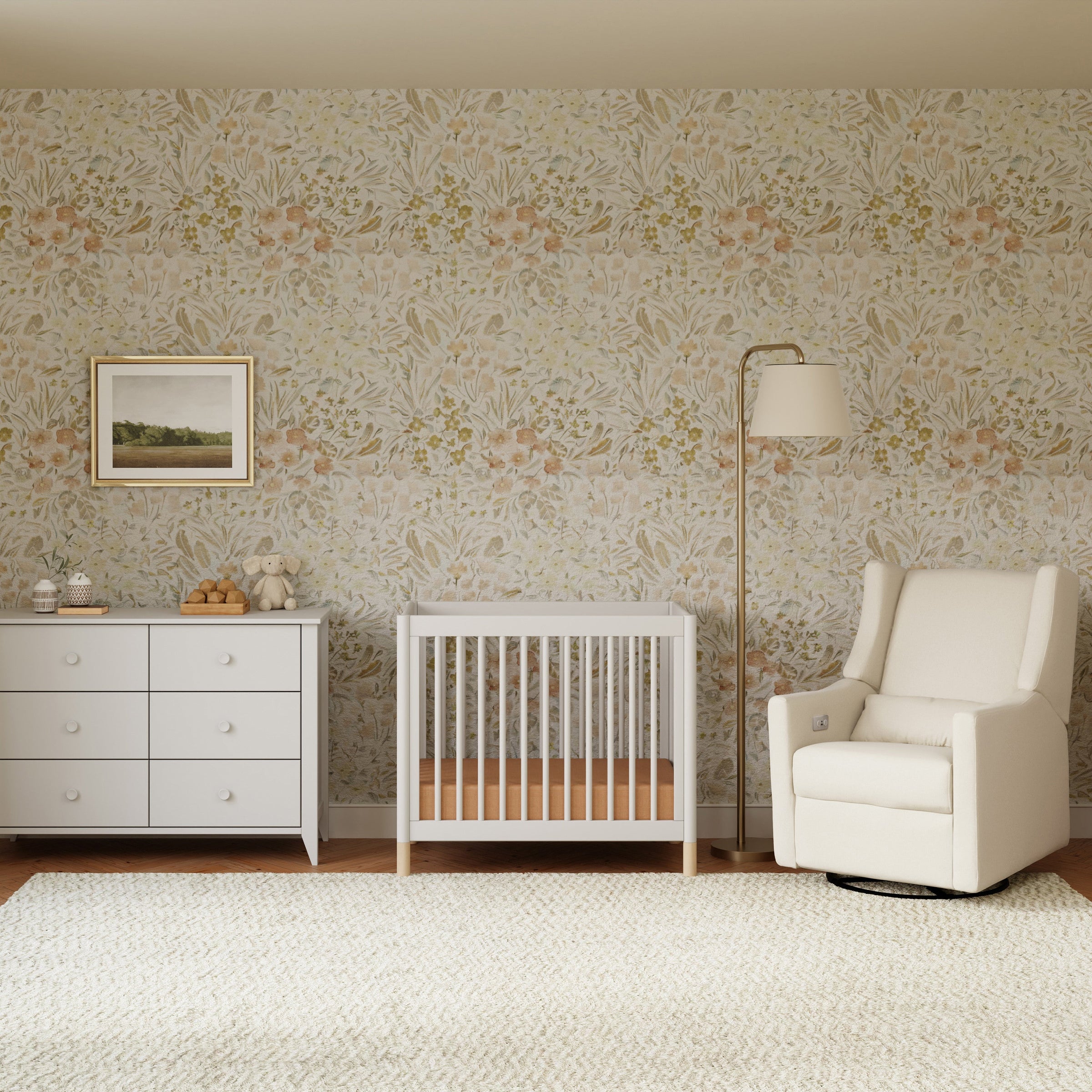 M12998WNX,Gelato 4-in-1 Convertible Mini Crib and Twin bed in White Finish w/Washed Natural Feet