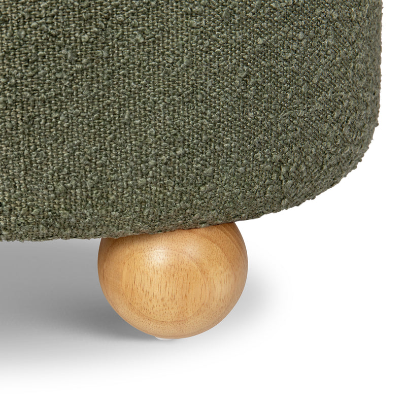M30985POBHF,Tuffet Storage Ottoman in Performance Olive Boucle w/Honey Ball Feet