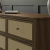 M23716NLBC,Marin with Cane 6 Drawer Assembled Dresser in Natural Walnut and Blonde Cane