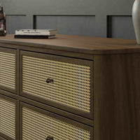 M23716NLBC,Marin with Cane 6 Drawer Assembled Dresser in Natural Walnut and Blonde Cane
