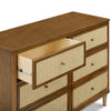 M23716NLBC,Marin with Cane 6 Drawer Assembled Dresser in Natural Walnut and Blonde Cane