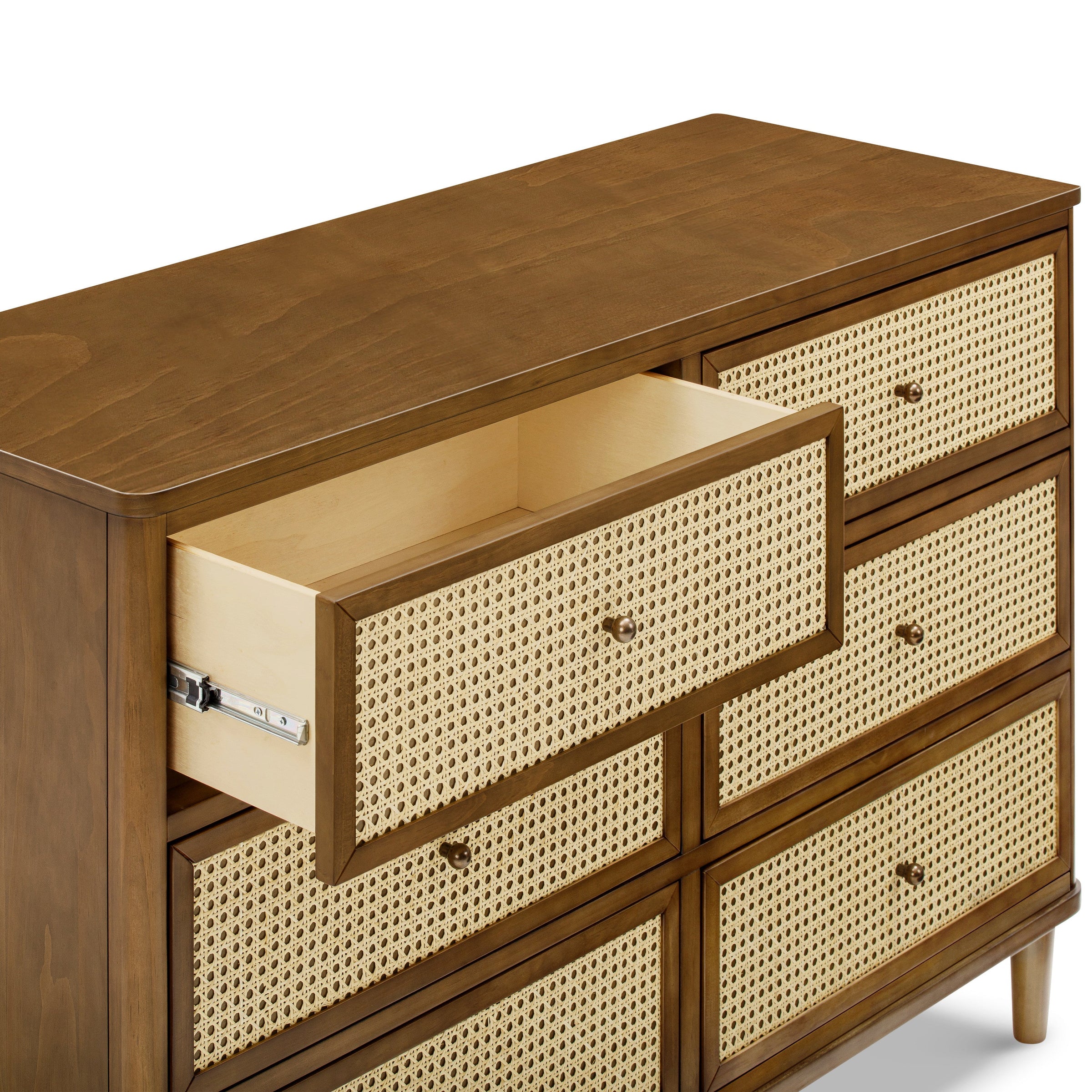 M23716NLBC,Marin with Cane 6 Drawer Assembled Dresser in Natural Walnut and Blonde Cane