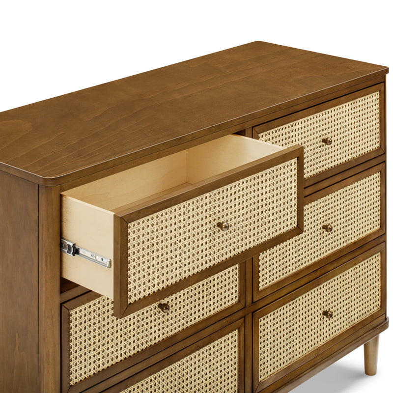 M23716NLBC,Marin with Cane 6 Drawer Assembled Dresser in Natural Walnut and Blonde Cane