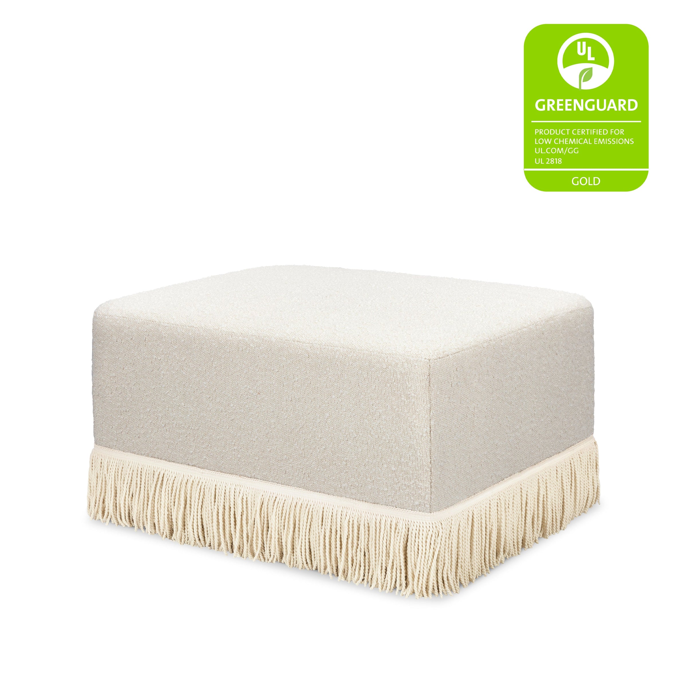 M21785WBIF,Crawford Gliding Ottoman in Ivory Boucle with Ivory Tassel Fringe