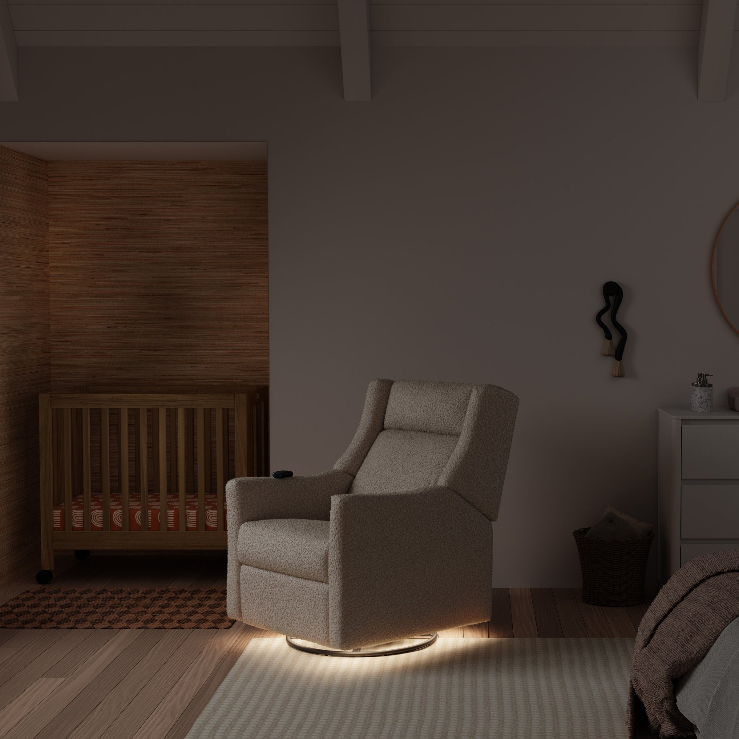 M11283AT,Kiwi Deluxe Power Glider Recliner w/Heat&Massage in Almond Teddy Loop