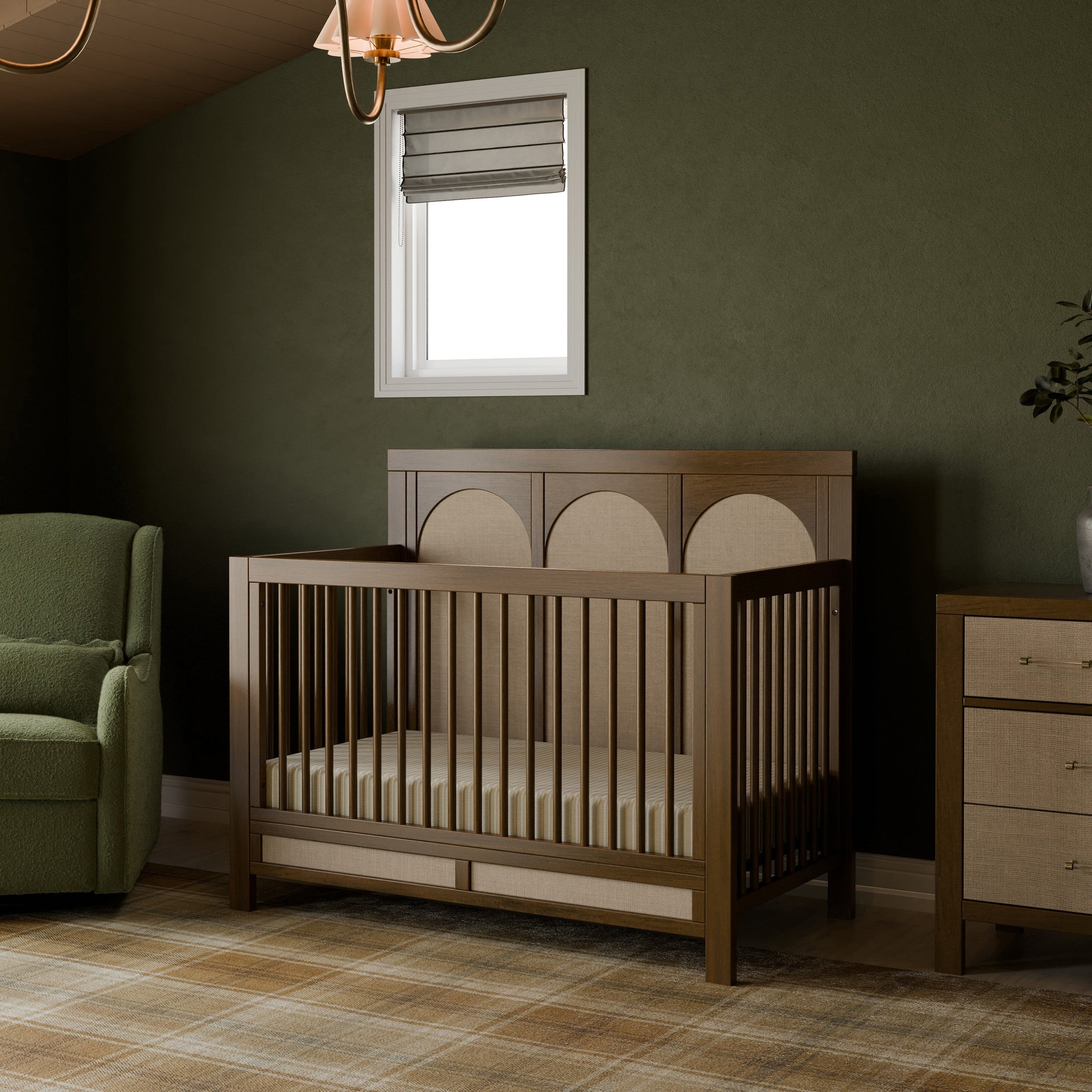 M24801NLPSEW,Eloise 4-in-1 Convertible Crib in Natural Walnut & Performance Sand Eco-Weave