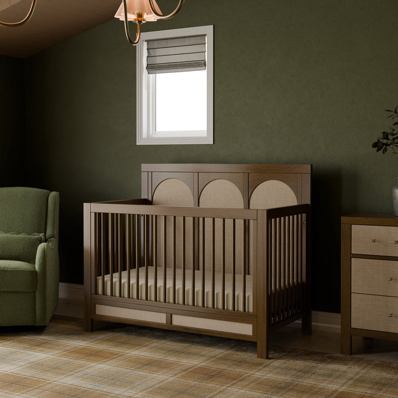 M24801NLPSEW,Eloise 4-in-1 Convertible Crib in Natural Walnut & Performance Sand Eco-Weave