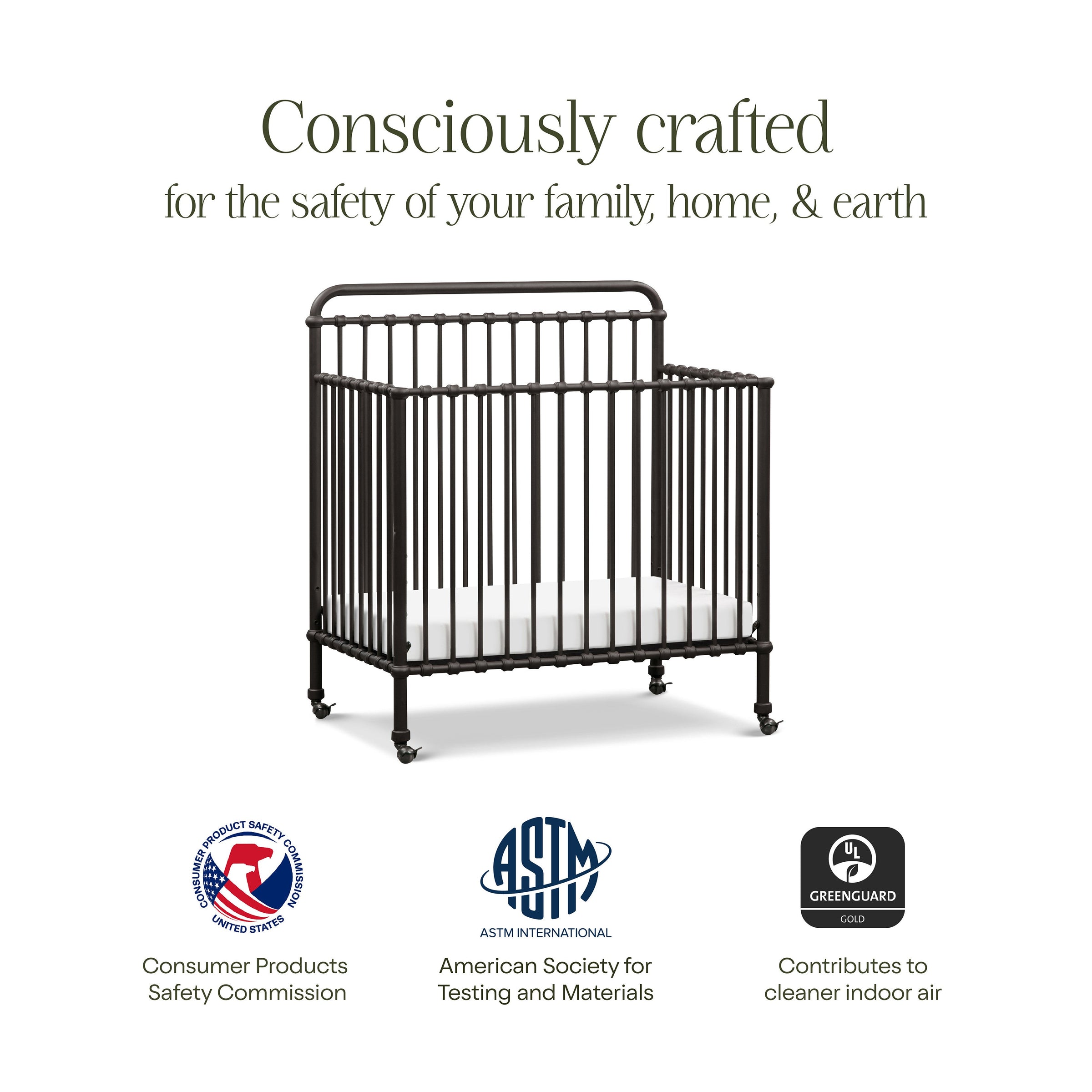 M15398UR,Winston 4-in-1 Convertible Mini Crib in Vintage Iron
